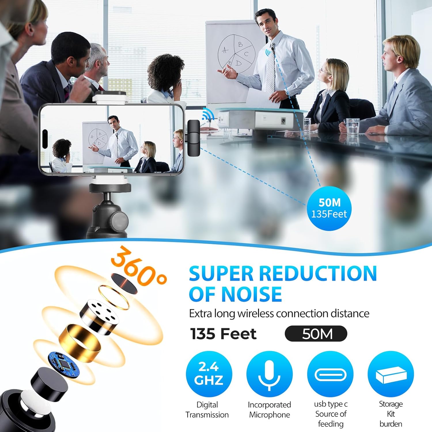 Micro cravate sans fil pour iPhone/iPad/Android pour enregistrement TikTok, YouTube... réduction de bruit  (EN PROMOTION - Stock très limité)