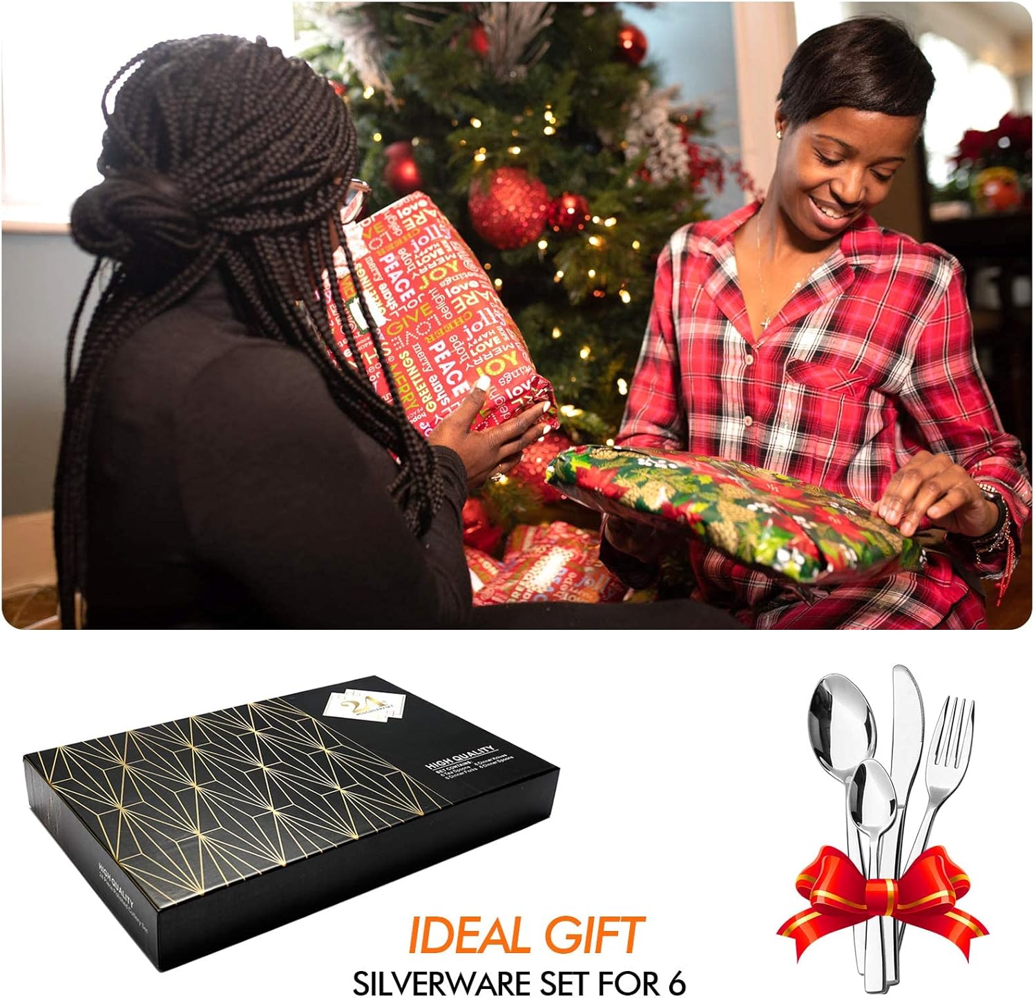 Coffret premium - Set de 24 couverts durables, résistants à la rouille  (Dernières pièces restantes - Stock très limité)