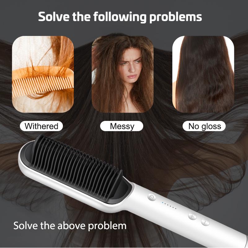 Peigne à Lisser à Ions Négatifs 2 en 1 pour cheveux crépus, frisés, perruques et barbes (EN PROMOTION - Stock très limité)